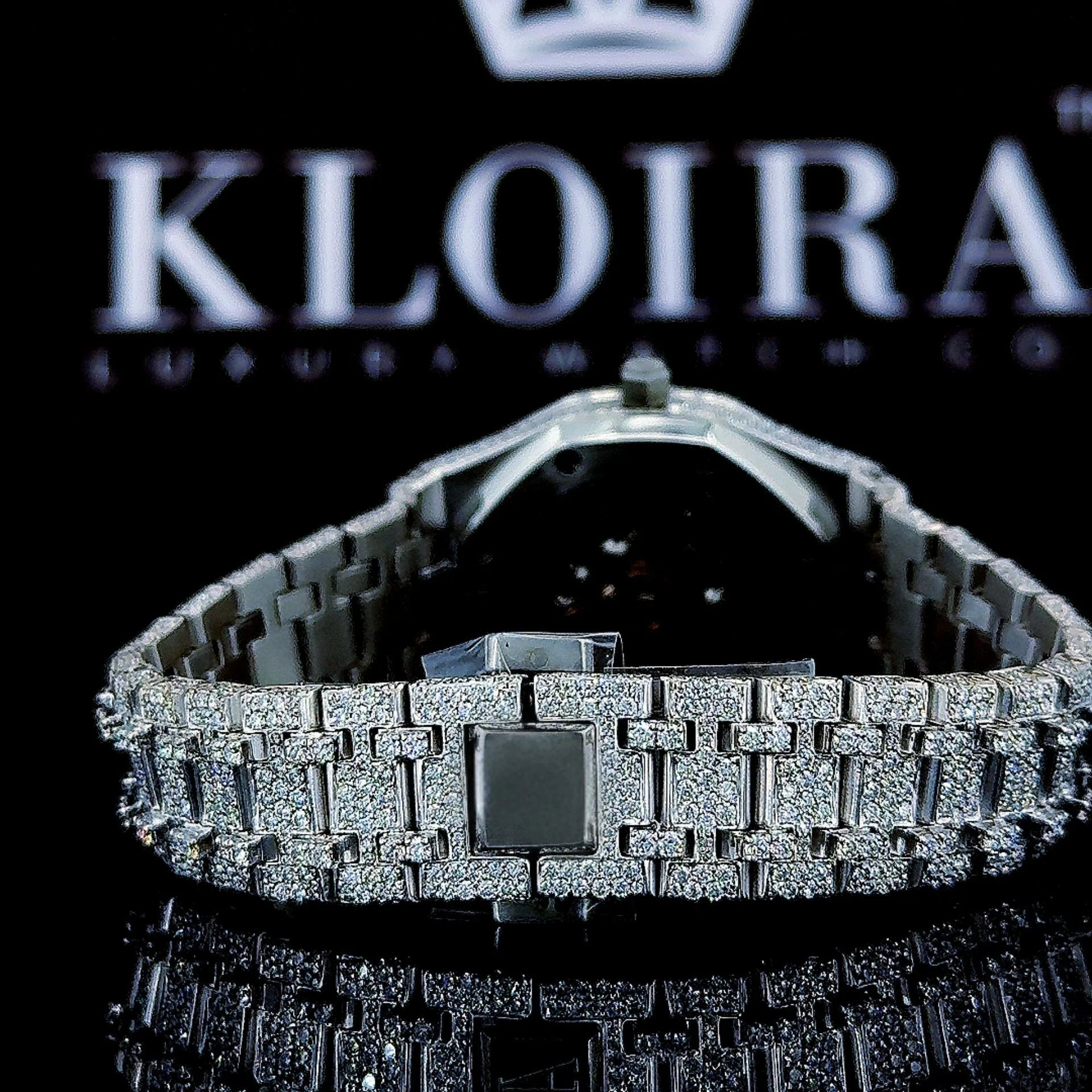 Black Arabic Dial AP Fully Iced Out Moissanite Diamonds Watch Caseback View