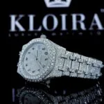 Black Arabic Dial AP Fully Iced Out Moissanite Diamonds Watch Left Profile View