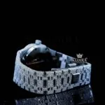 Black Arabic Numeral white Dial Fully Iced Moissanite Diamond Watch Caseback View
