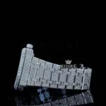 Black Arabic Numeral white Dial Fully Iced Moissanite Diamond Watch Left Side Bracelet View