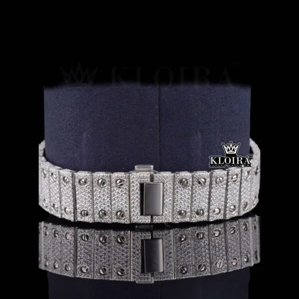 Black Arabic Numerals Bust Down White Dial Moissanite Diamond Watch Bracelet View