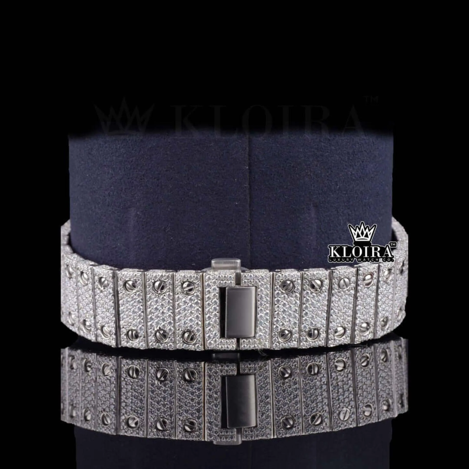 Black Arabic Numerals Bust Down White Dial Moissanite Diamond Watch Bracelet View