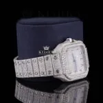 Black Arabic Numerals Bust Down White Dial Moissanite Diamond Watch Close Up Dial View