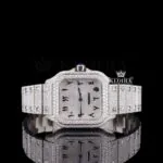 Cartior Black Arabic Numerals Bust Down Moissanite Watch with White Dial