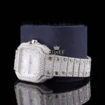 Black Arabic Numerals Bust Down White Dial Moissanite Diamond Watch Right Profile View