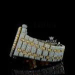 Black Arabic Numerals Dial Two Tone Yellow Gold Natural Diamonds Watch Left Side Bracelet View