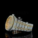 Black Arabic Numerals Dial Two Tone Yellow Gold Natural Diamonds Watch Left Side View