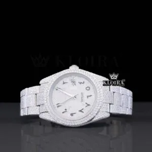 Roles Black Arabic Numerals White Dial Fully Iced Out Moissanite Watch