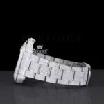Black Arabic Numerals White Dial Fully Iced Out Moissanite Watch Left Side View