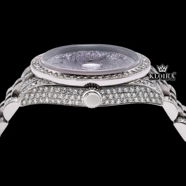Black Arabic Numerals White Gold Iced Out Moissanite Diamond Watch Crown View
