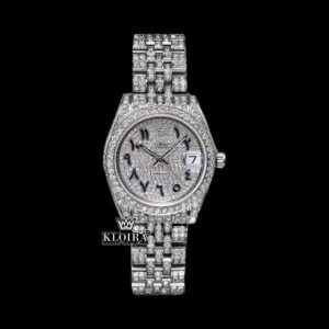 Roles Black Arabic Numerals White Gold Iced Out Moissanite Watch