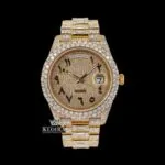 Roles Moissanite Diamond Watch with Yellow Dial and Arabic Numerals