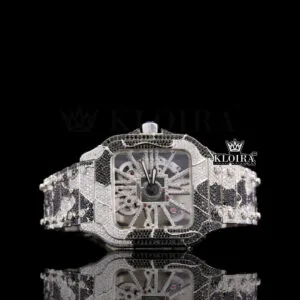 Cartior Santos Two Tone Moissanite Watch with Skeleton Dial