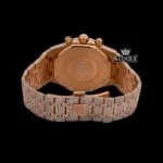 Black Chronograph Dial Fully Iced Out Rose Gold Lab Grown Diamond Watch Caseback View