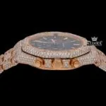 Black Chronograph Dial Fully Iced Out Rose Gold Lab Grown Diamond Watch Crown View