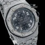 Black Dia Standard Numerals Chronograph Iced Out Moissanite Watch Close Up Dial View