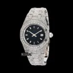 AP Royal Oak Black Dial Fully Iced Out Moissanite Watch