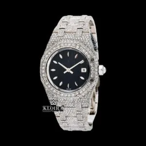 AP Royal Oak Black Dial Fully Iced Out Moissanite Watch
