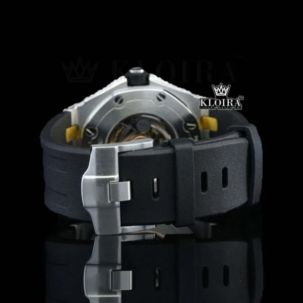 Black Dial AP White Stick Markers Semi Iced Out Moissanite Watch Strap View