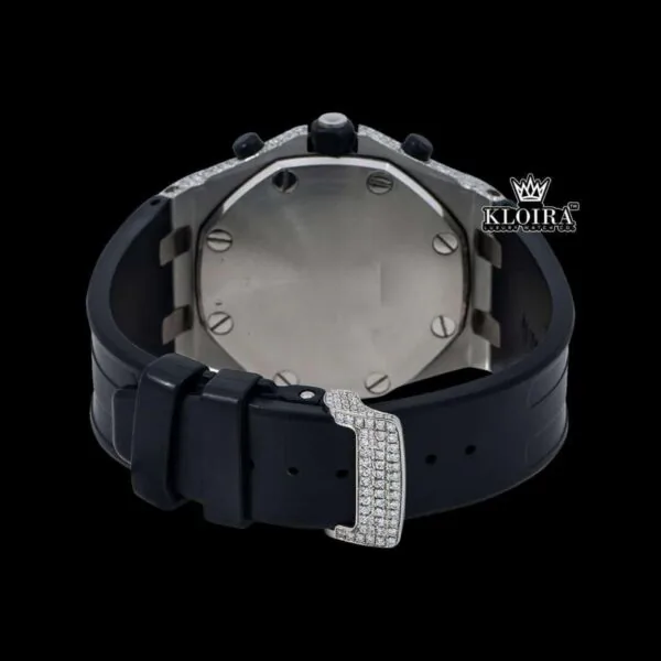 Black Dial Black Rubber Strap Semi Iced Out Moissanite Watch Caseback View