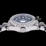 Black Dial Date Display Fully Iced Out Moissanite Diamond Watch Crown View