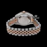 Black Dial Diamond Markers Two Tone Classic Link Strap Moissanite Watch Caseback View