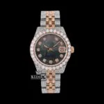 Roles Black Dial Moissanite Watch with Two-Tone Classic Link Strap