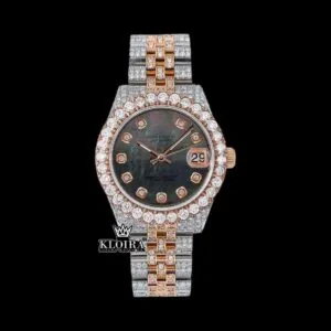 Roles Black Dial Moissanite Watch with Two-Tone Classic Link Strap