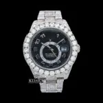 Roles Black Dial Dual Time Sky-Dweller Moissanite Watch