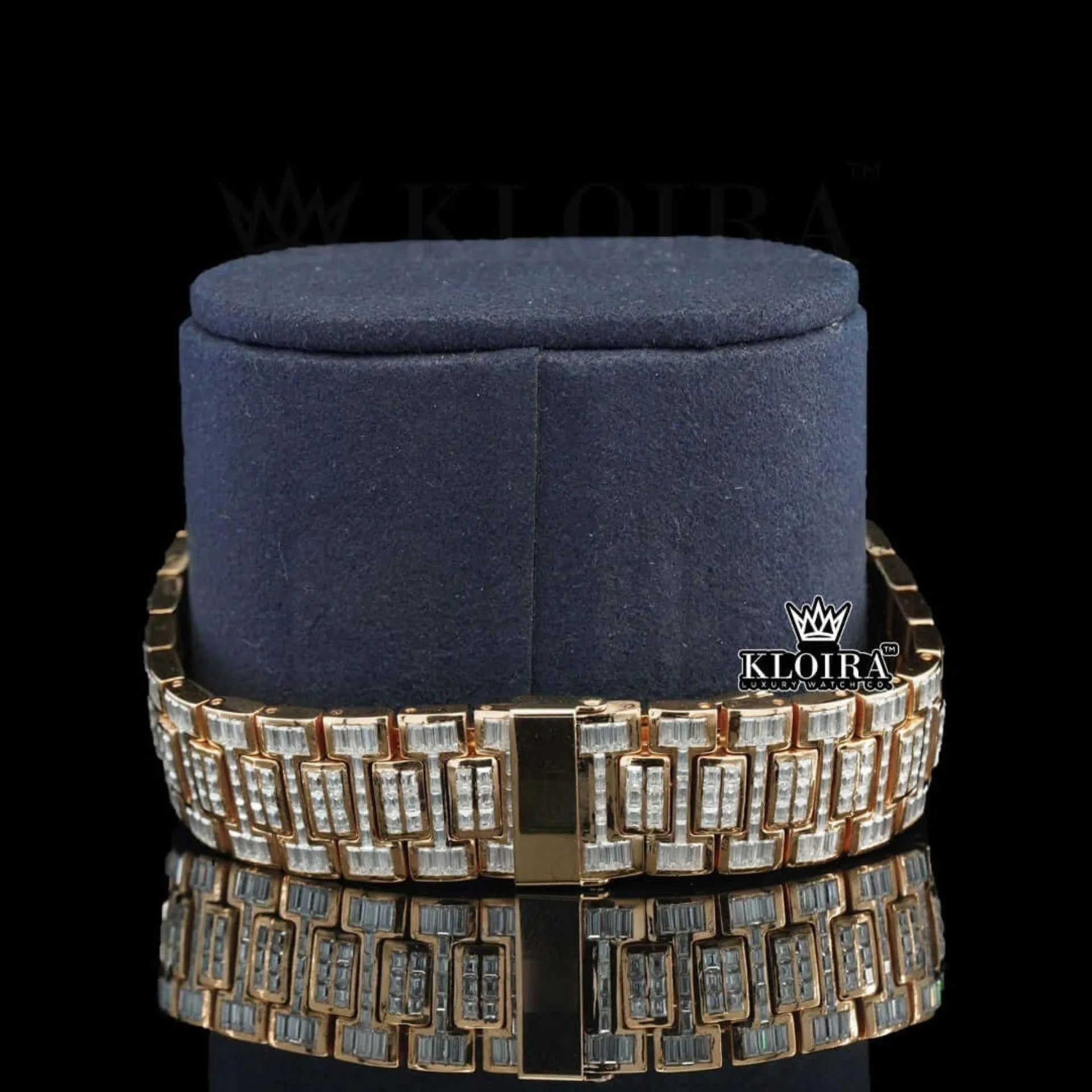 Black Dial Fully Iced Out Baguette Strap Lab Grown Diamond Watch Bracelet View
