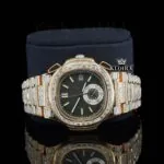 Black Dial Fully Iced Out Baguette Strap Lab Grown Diamond Watch Close Up Front View