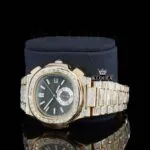 Black Dial Fully Iced Out Baguette Strap Lab Grown Diamond Watch Left Profile View