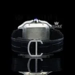 Black Dial Roman Numerals Leather Strap Moissanite Diamond Watch Caseback View