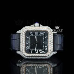 Cartior Santos Black Dial Roman Numerals Moissanite Watch