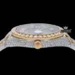 Black Dial Roman Numerals Rose Gold Two tone Moissanite Diamond Watch Crown View