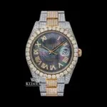 Roles Black Dial Roman Numerals Rose Gold Two-Tone Moissanite Watch Front View