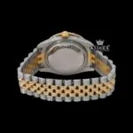 Black Dial Roman Numerals Two Tone Yellow Gold Iced Out Moissanite Watch Caseback View