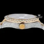 Black Dial Roman Numerals Two Tone Yellow Gold Iced Out Moissanite Watch Crown View
