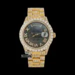 Roles Opulentia Black Dial Roman Numerals Moissanite Watch