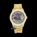 Roles Black Dial Roman Numerals Moissanite Diamond Watch