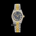 Roles Moissanite Diamond Watch with black dial and yellow Roman numerals