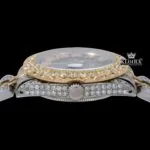 Black Dial Yellow Roman Numerals Two Tone Iced Out Moissanite Diamond Watch Crown View