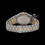 Black Dial Yellow Stick Markers Iced Out Two Tone Moissanite Diamond Watch Caseback View