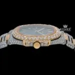 Black Dial Yellow Stick Markers Iced Out Two Tone Moissanite Diamond Watch Crown View