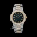 Patik Philippe Moissanite Diamond Watch with Black Dial and Yellow Stick Markers