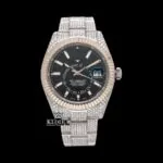 Roles Black Dual Time Dial Stick Markers Two Tone Moissanite Watch