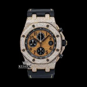 AP Royal Oak Offshore Chronograph Moissanite Watch with Black Leather Strap