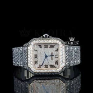 Cartior Black Iced Out Moissanite Watch with White Dial