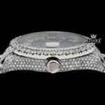 Black Pearl Dial Roman Numerals Fully Iced Out Moissanite Watch Crown View