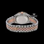Black Roman Dial Two Tone Diamond Link Strap Moissanite Watch Caseback View